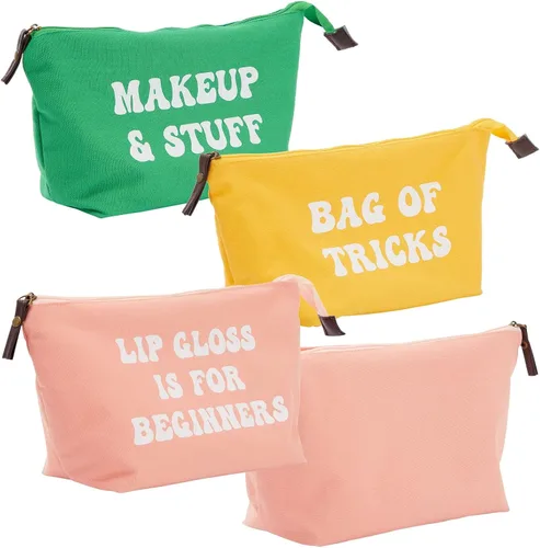 Vista 7 de Glamlily Paquete de 6 pequeñas bolsas de maquillaje de lona para cosméticos para mujeres con cremallera, 3 colores y diseños (8 x 4 x 6 pulgadas)