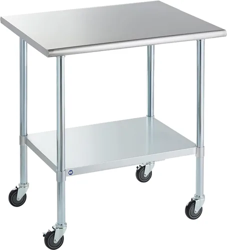 Vista 36 de ROCKPOINT Mesa de acero inoxidable para preparación y trabajo, 14x24 pulgadas; mesa de cocina comercial de metal NSF resistente con estante inferior