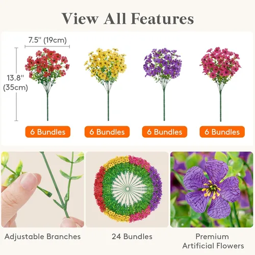 Vista 2 de Lifewit Flores artificiales para exteriores, 24 paquetes de flores falsas de plástico para decoración del jardín del hogar, plantas sintéticas