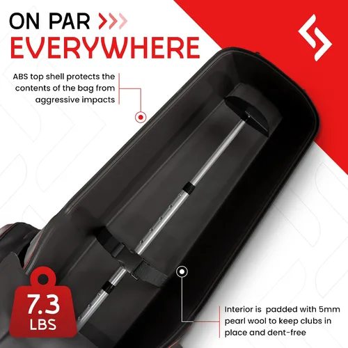 Vista 6 de Bolsa de viaje de golf rígida para aerolíneas, funda duradera para palos de golf con ruedas, cojín interior, bloqueo TSA y varilla de apoyo