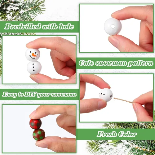 Vista 3 de Yulejo 180 Piezas Cuentas de Madera de Muñeco de Nieve de Navidad Manualidades de Navidad para Adultos Cuadros de Búfalo de Invierno Cuentas