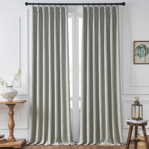 Vista 2 de Cortinas Grises de 84 Pulgadas de Largo con Textura de Lino Transparente con Forro para Sala de Estar, Pliegues Pellizco Pestaña Trasera Cortinas