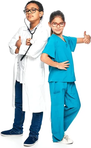 Vista 2 de Abrigo de laboratorio blanco para niños - Abrigo de laboratorio infantil para científico médico y disfraz de experimento de química