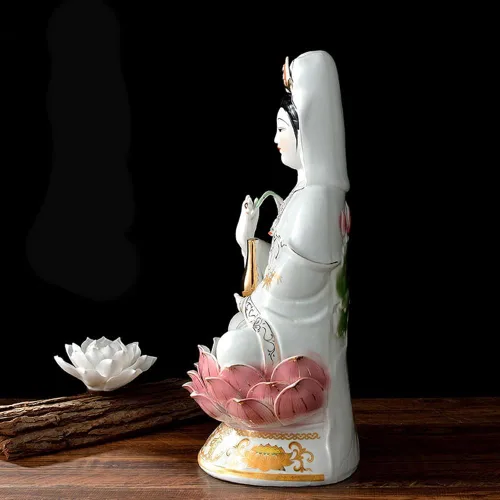 Vista 4 de Estatua de Guan Yin en Lotus – Estatua budista Avalokiteshvara Kuanyin – Regalo de Feng Shui (10 pulgadas)