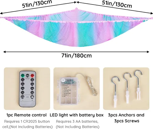 Vista 6 de Unicorn Castle Hamaca de red para animales de peluche, almacenamiento de juguetes con luz LED, organizador de juguetes de felpa para colgar