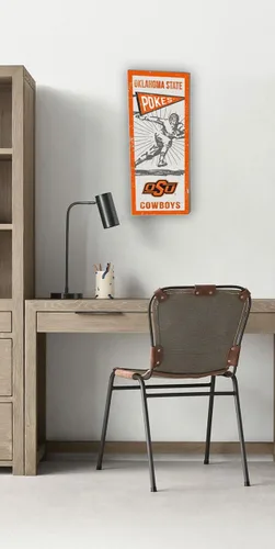Vista 2 de KH deportes ventilador 7"x 18" Oklahoma State Cowboys Vintage Player Letrero De Pared