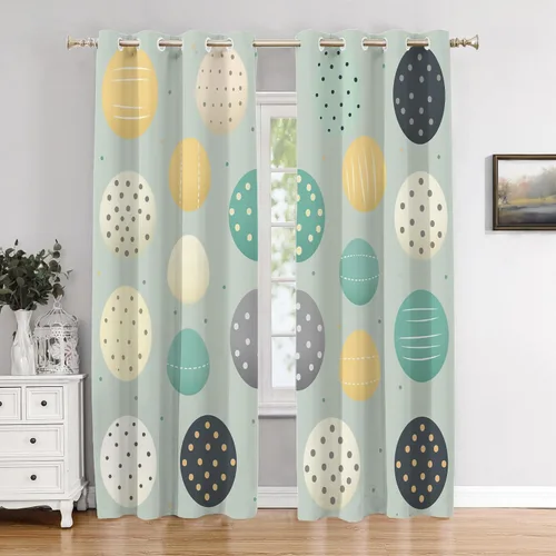 Vista 45 de Cortinas geométricas de cocina para ventanas, color negro, blanco, turquesa, cenefas opacas de poliéster multicapa para cocina, paquete de 2