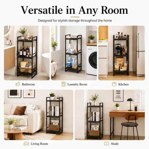 Vista 7 de BYFU Estante abierto de almacenamiento de 3 niveles para baño, estante de almacenamiento de esquina de metal independiente para baño, cocina, sala