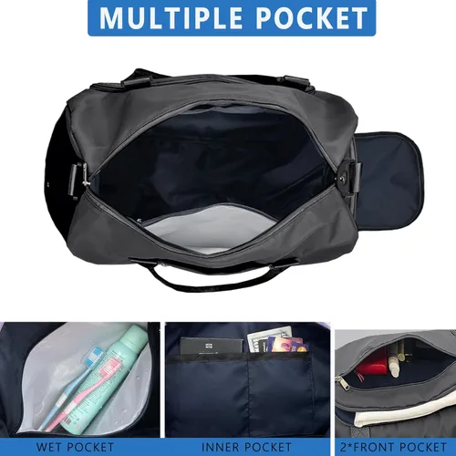 Vista 4 de woogwin Bolsa de gimnasio pequeña para hombres y mujeres con zapatos y compartimento húmedo, bolsa de lona impermeable para viajes, deportes