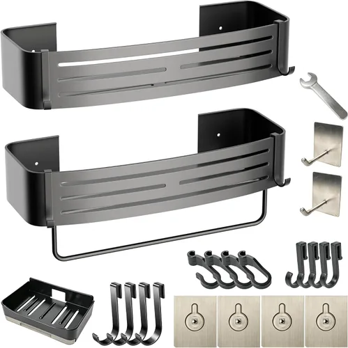 Vista 10 de Black Adhesive Corner Shower Caddy 2-Pack, Triangular Shelves No-drill black triangular shelves for smooth tile, glass and stainless steel shower