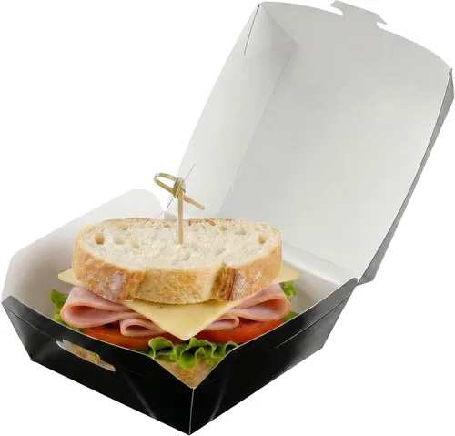 Vista 6 de Restaurantware Mini cajas de hamburguesas de 2.5 x 2.5 x 2 pulgadas, 100 recipientes de alimentos con tapa con bisagras, cajas desechables de papel