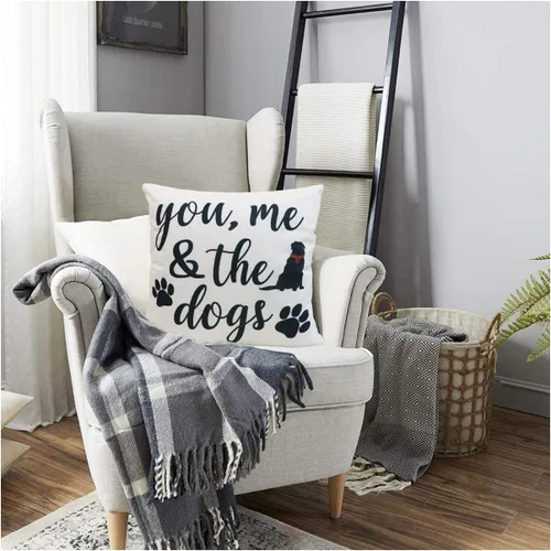 Vista 2 de Fundas de almohada para perro, fundas de almohada para mascotas, funda de almohada de algodón y lino para sofá, cama, 18 x 18 pulgadas, juego de 4