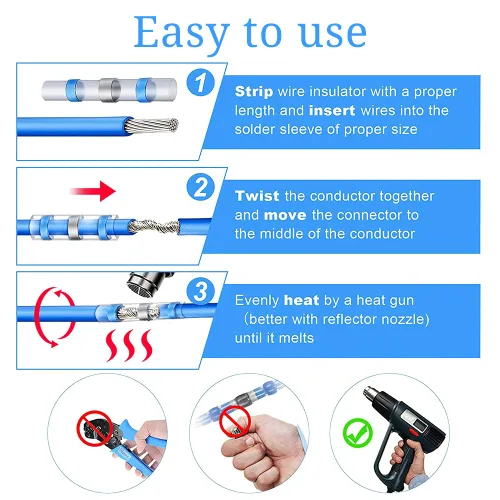 Vista 5 de Kit de conectores a tope de soldadura termorretráctil, 120 unidades, terminales de cable eléctrico aislados impermeables, conectores de cable