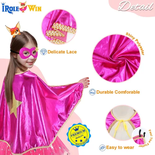 Vista 6 de iROLEWIN Disfraz de superhéroe y máscara TuTu para niñas, disfraz de superhéroe para niñas, regalo de fiesta de juego