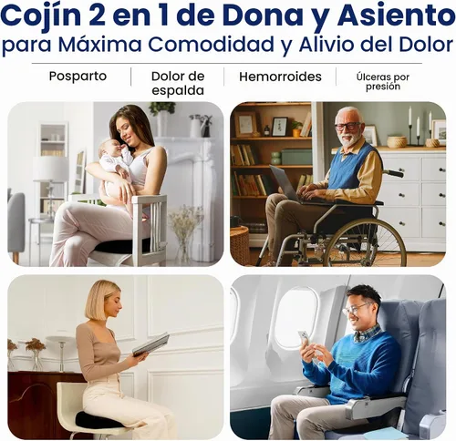 Vista 2 de Everlasting Comfort Almohada de Dona para Alivio del Dolor de Cóccix Cojín de Asiento Ergonómico - Almohada para Hemorroides para Sentarse - Cojín