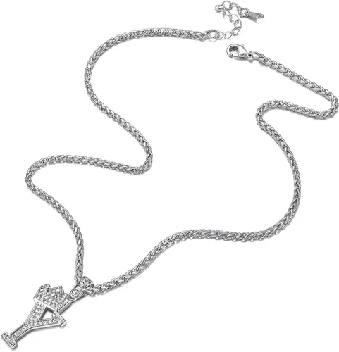 Vista 6 de Richsteel A-Z Crown Initial Necklace For Men Women 18K Gold Plated Shiny Cubic Zirconia Monogram Pendant with 22'' Chain+2'' (Extended) Fashion
