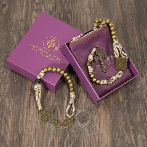Vista 5 de Nazareth Store - Juego de Rosarios de Paracord con Cuentas de Aleación, Collar de Rosario Rugoso y Rosario de Una Década Fuerte y Pesado con Cordón
