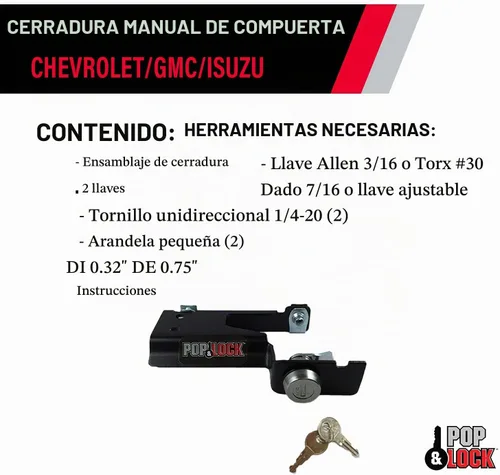 Vista 5 de Pop & Lock PL1600 Cerradura manual negra de compuerta trasera para Chevy/GMC/Isuzu