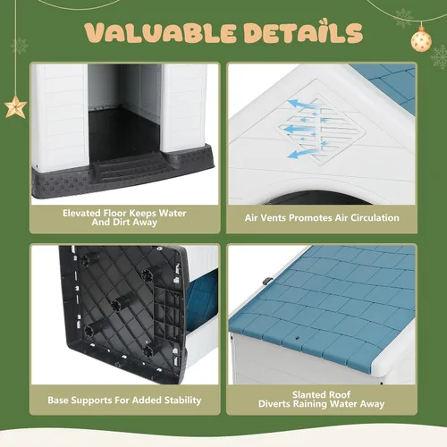 Vista 6 de Casa Grande de Plástico para Perros, Caseta para Perros Exterior Impermeable Doghouse Casas para Perros, Refugio para Cachorros Piso Elevado