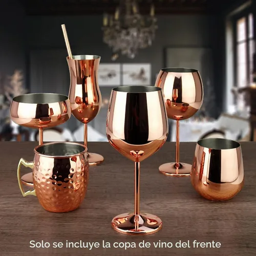 Vista 5 de PG Juego de copas de vino de acero inoxidable con tallo de cobre y oro rosa, 4 – 18.5 oz