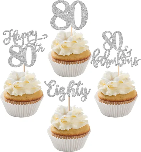 Vista 36 de Rsstarxi Paquete de 24 adornos con purpurina para cupcakes de 30 cumpleaños, treinta y 30 fabulosas selecciones de cupcakes, decoraciones para feliz