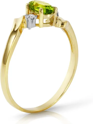 Vista 2 de Galaxy Gold GG Anillo de oro sólido de 14k de 0.46 quilates con diamantes naturales y peridoto en forma ovalada
