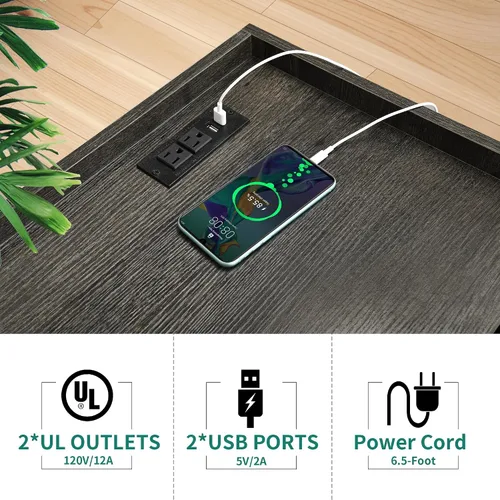 Vista 4 de YITAHOME Soporte para tocadiscos con tomas de corriente y luces LED con capacidad para hasta 130 álbumes, mesa de tocadiscos con almacenamiento