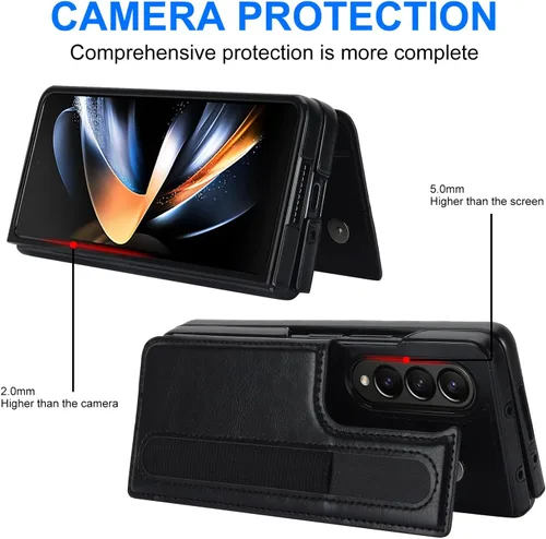 Vista 3 de Funda para Samsung Galaxy Z Fold 3 con soporte para bolígrafo S y tarjetero, protector de billetera resistente a prueba de golpes, funda de cuero