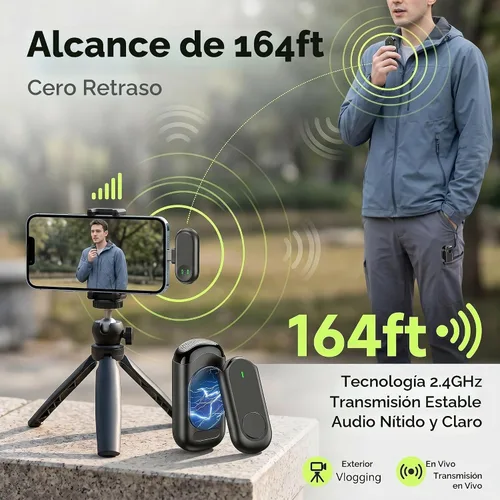 Vista 6 de Mini micrófono inalámbrico para iPhone Android, mini micrófono para grabación de video, micrófono profesional de solapa Plug & Play con reducción