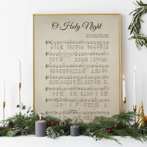 Vista 8 de NATVVA Oh Holy Night - Lámina de música para pared, impresión artística de himno de Navidad, villancico, pintura en lienzo para sala de estar