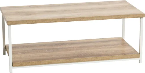 Vista 9 de Household Essentials Jamestown - Mesa auxiliar rectangular con estante de almacenamiento, grano de madera de roble negro y metal negro