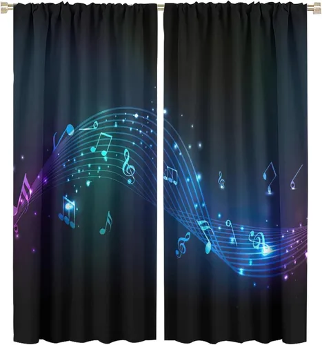 Vista 61 de Cortinas de notas musicales, blanco y negro, instrumento musical, canción, arte de canción, opacas, para ventana, dormitorio, sala de estar