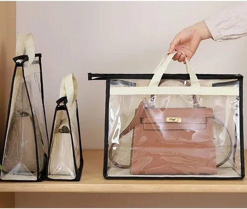 Vista 3 de fazhongfa 6 bolsas para el polvo para bolsos, organizador de almacenamiento de bolsos transparentes, no tejidas, bolsa colgante con cremallera y asa