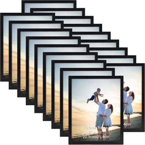 Vista 10 de Hoikwo 18 paquetes de marcos de fotos de plástico negro de 3.5x5 multifuncionales con cubierta de plástico para fotos familiares, obras de arte