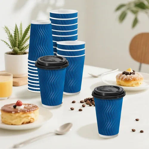 Vista 4 de Clawsoff Paquete de 500 tazas de café de 16 onzas con tapas, desechables Blanco