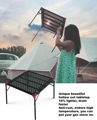 Vista 5 de Mesa plegable extensible, área de mesa grande, ultraligera, compacta con mesa hueca y bolsa de transporte para camping, mochilero, playa, concierto
