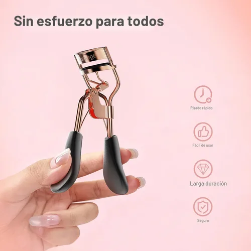 Vista 6 de Kaasage Rizador de pestañas para elevar y rizar, herramienta profesional de maquillaje de acero inoxidable con mango ergonómico y 6 almohadillas