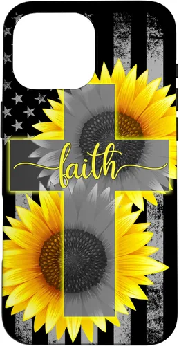 Vista 19 de Faith Jesus Cross Sunflower American Flag Patriotic Black Case for iPhone 17