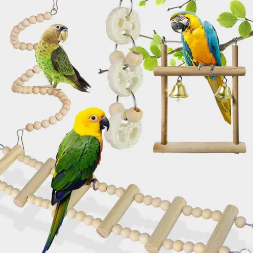 Vista 9 de Escalera de madera para pájaros para periquitos y loros pequeños