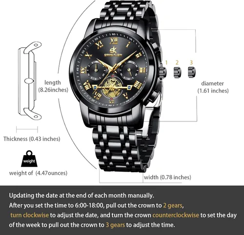 Vista 2 de Men's Watches, Stainless Steel Designer Diamonds Dress Men's Wrist Watch, Fashion Waterproof with Date and Day Analog Quartz Watches, Holiday