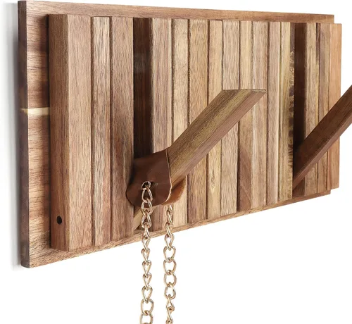 Vista 10 de Pequeño Perchero para Apartamento: 10.4 Pulgadas de Madera Rústica con 6 Ganchos de Pared Montable Retractable para Espacios Estrechos, Entrada
