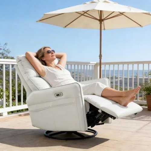 Vista 2 de Power Rocker reclinable con giro eléctrico, silla de salón con puertos USB, piel sintética para dormitorio (gris claro)