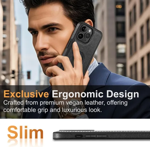 Vista 2 de Funda protectora de cuero de lujo con diseño único para iPhone 11 Pro Max, antideslizante, resistente a los arañazos, ultra delgada, funda Negro