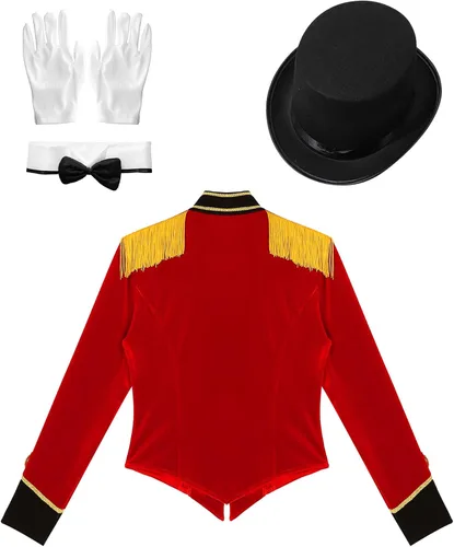 Vista 4 de Xnihocha Disfraz de maestro de anillo para mujer, chaqueta de circo domadora de león, abrigo para fiesta de Halloween, disfraz de cosplay