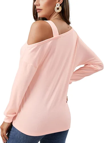 Vista 4 de JINKESI Blusa de manga larga para mujer, estilo casual, hombros descubiertos