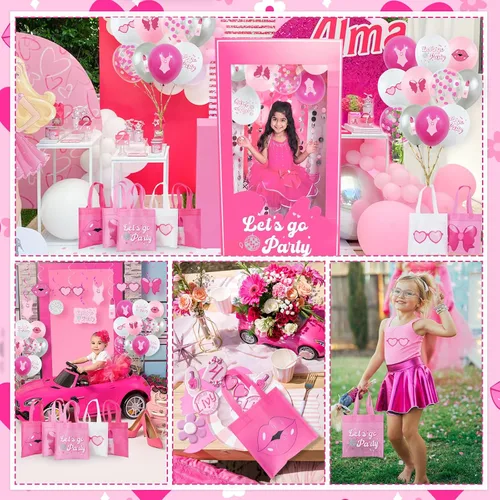 Vista 5 de FHzytg 20 bolsas de regalo de fiesta rosa para niñas, bolsas de dulces de princesa rosa intenso, bolsas de regalo, bolsas de regalo para fiestas