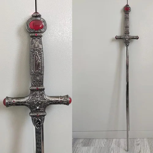 Vista 3 de Espada Goblins de acero inoxidable de 34.3 pulgadas con mango de rubí negro para regalo, cosplay, colección