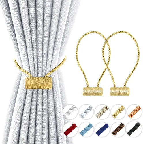 Vista 11 de Alzapaños magnéticos fuertes de 18 pulgadas, sujetadores de cortina modernos, estilo trenzado, cuerda decorativa para cortinas (2 unidades, beige)