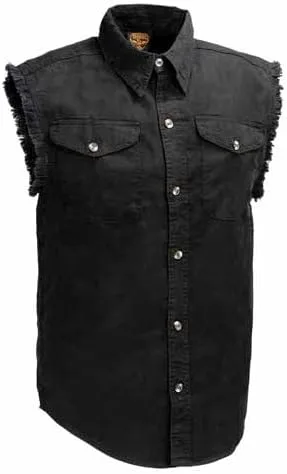Vista 5 de Milwaukee Leather DM1002 Camisa vaquera ligera negra para hombre con corte deshilachado sin mangas