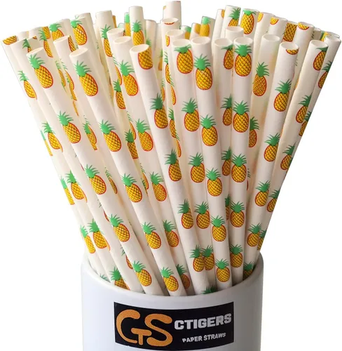 Vista 14 de Pajitas de papel biodegradables con estampado de bambú para caja de fiesta de 100